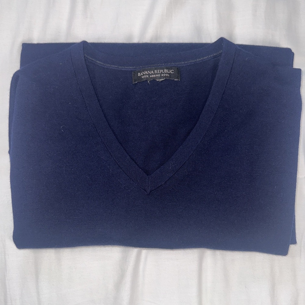 Banana Republic Men's Extra Fine Italian Merino Wool XXL‎ Royal Blue V-Neck - Picture 9 of 10